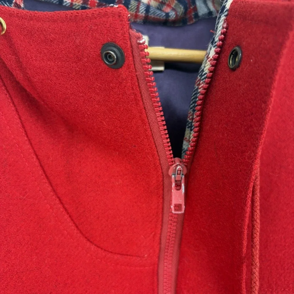 VTG 70s Lobo Pendleton Women 40 Hooded Red Wool Coat Plaid Grunge Chore Barn M - Picture 4 of 10